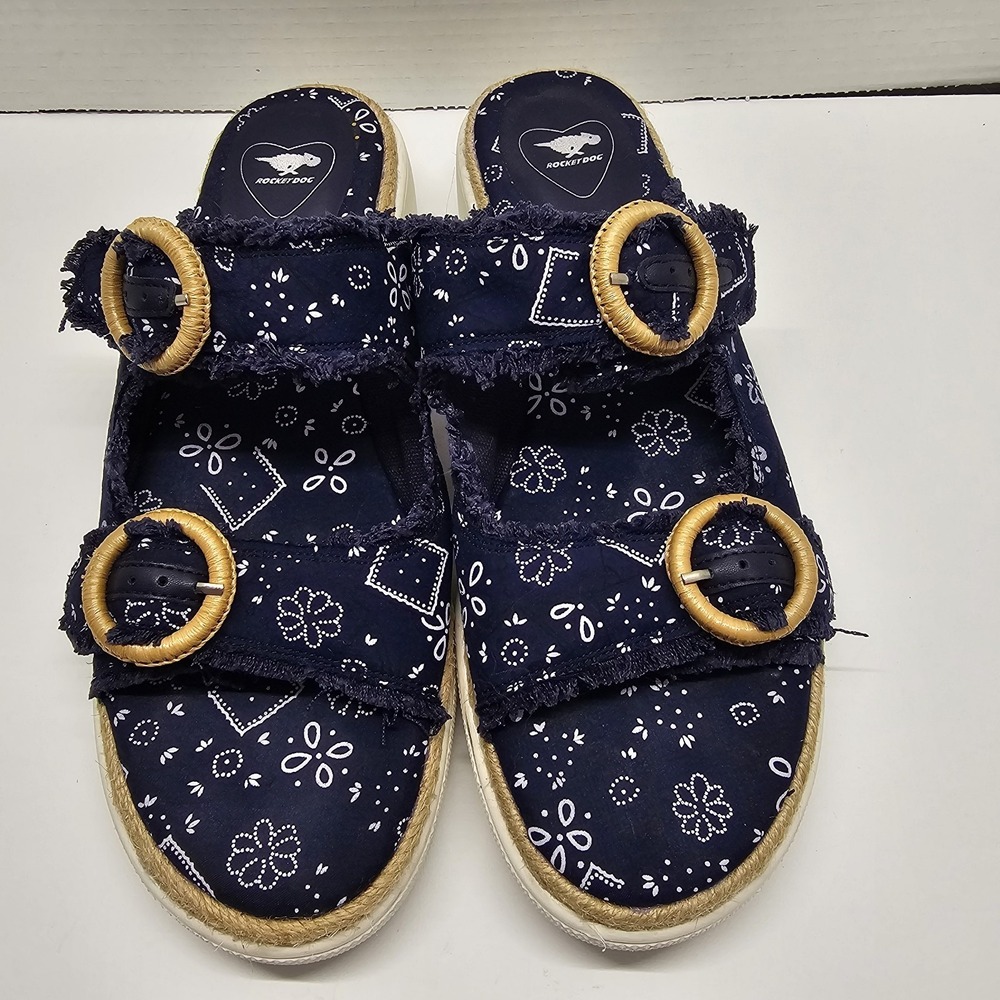 Rocket Dog Sandals Slides Navy Bandana Buckle Womens Size 9 Slip On